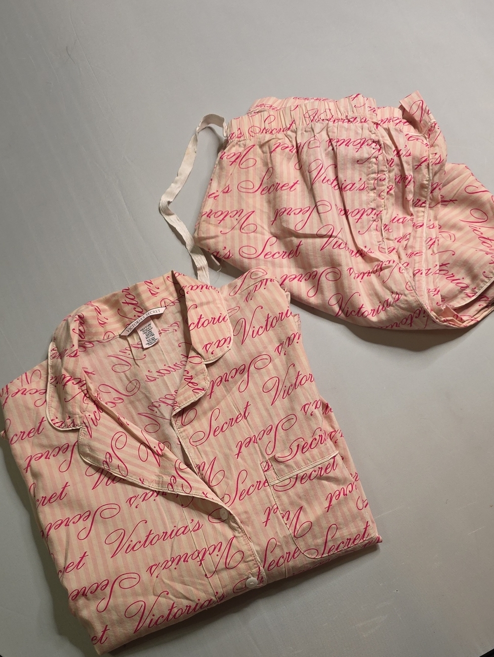 Victoria's Secret Pink Script Cotton Blend Pajama Set - Blush and Hot Pink S Y2k